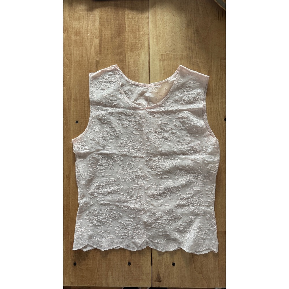 Nap Vintage Womens Pink Floral Lace Tank‎ Top Sleeveless Scoop Neck Size L USA